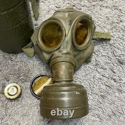 Vtg Armée allemande de la Seconde Guerre mondiale GM54 Masque à gaz avec filtre, lentilles et boîtier Auer Bundeswehr vert