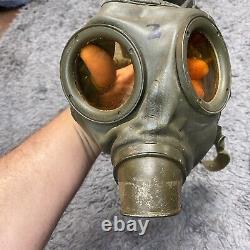 Vtg Armée allemande de la Seconde Guerre mondiale GM54 Masque à gaz avec filtre, lentilles et boîtier Auer Bundeswehr vert