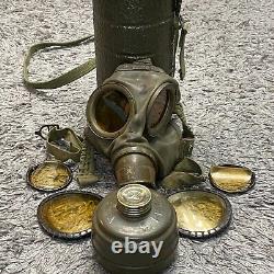 Vtg Armée allemande de la Seconde Guerre mondiale GM54 Masque à gaz avec filtre, lentilles et boîtier Auer Bundeswehr vert