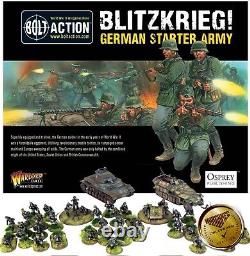 'Warlord Games Bolt Action Miniatures Blitzkrieg! German Starter Set Army' translates to 'Warlord Games Bolt Action Miniatures Blitzkrieg! Ensemble de démarrage de l'armée allemande' in French.