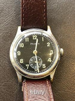 Ww2 German Army Wrist Watch -helvetia 15 Jewel Movement D H Désignation Suisse