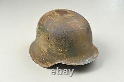 Wwii Allemand M42 Camoflaged Army Helmet Avec Liner & Chinstrap