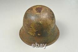 Wwii Allemand M42 Camoflaged Army Helmet Avec Liner & Chinstrap