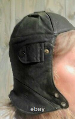Wwii Russe Ou Allemande Armée Brown Leather Winter Pilote Aviateur Helmet Taille S